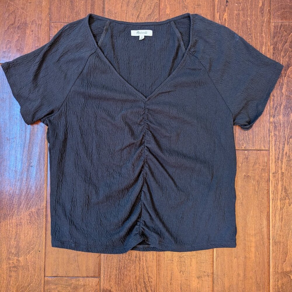 Madewell Knit Lightspun Ruched-Front Crop Top, Womens Medium, Charcoal Grey